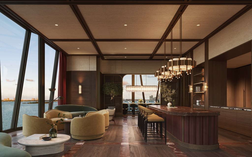 Interior of Villa Miami with a lounge bar and chairs, part of a gorgeous private club and on-site restaurant